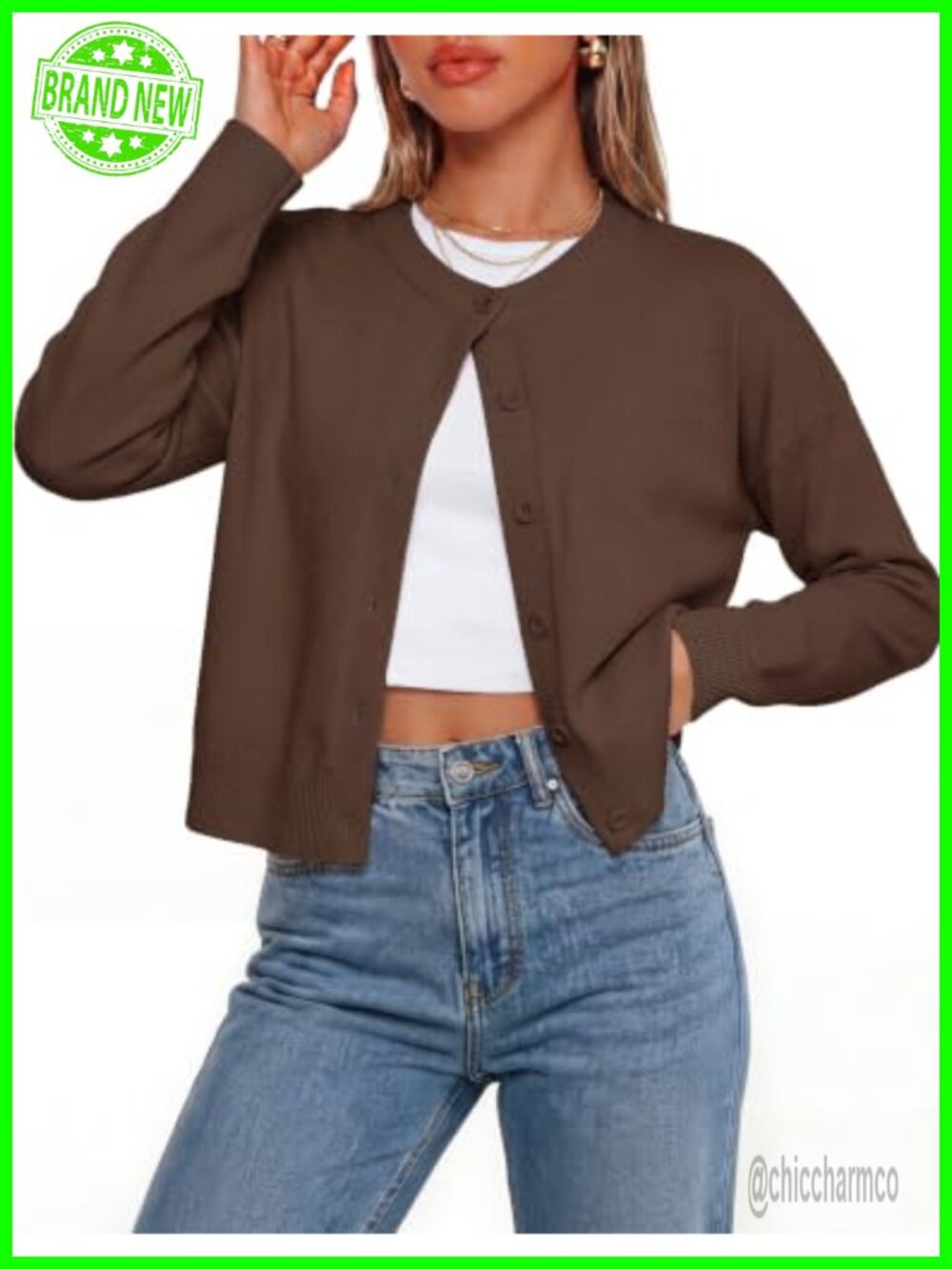 Cropped Cardigan Sweater Cotton Button Up Oversized Knit